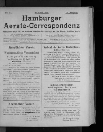 No. 16. 27. April 1913. 16. Jahrgang.