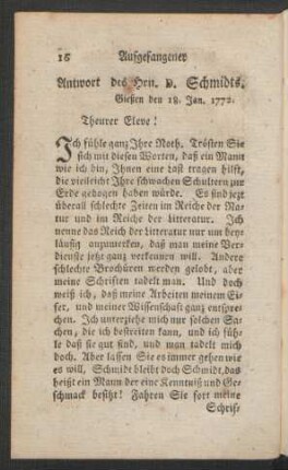Antwort des Hrn. D. Schmidts. Gießen den 18. Jan. 1772.