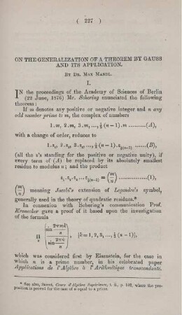 On the generalization of a theorem by Gauss and its application.