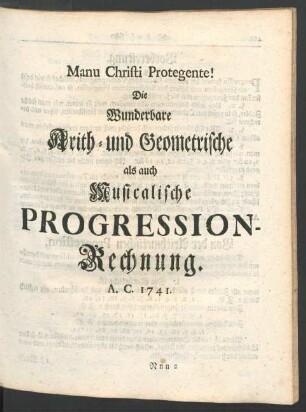 Die Wunderbare Arith- und Geometrische als auch Musicalische [...]