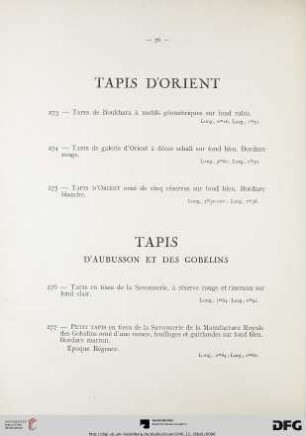 Tapis d‘Aubusson et des Gobelins (Nr. 276-280)