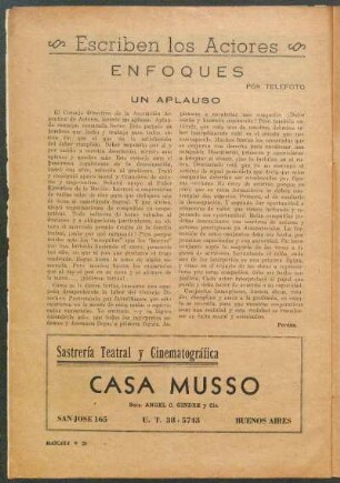 Escriben los Actores : Enfoques por Telefoto - Un Aplauso