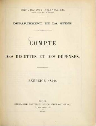Compte des recettes et des dépenses : exercice .... 1890