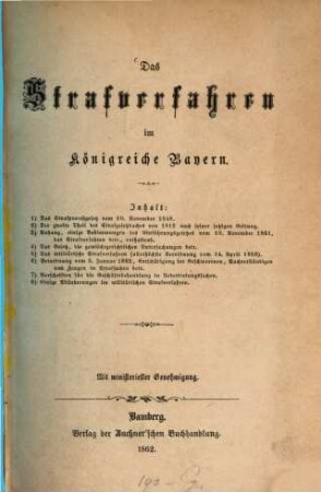 Das Strafverfahren im Königreiche Bayern