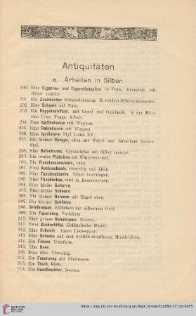 a. Arbeiten in Silber (Nr. 290 - 449)