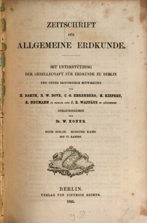 Zeitschrift für allgemeine Erdkunde. 10, 10. 1861