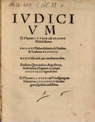 Ivdicium D. Martini Lvtheri, de Erasmo Roterodamo