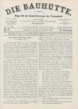 No. 37. Frankfurt a. M., den 15. September 1906. 49. Jahrgang.