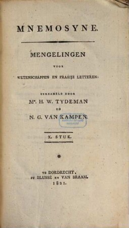 Mnemosyne : mengelingen voor geschied- en letterkunde, 10. 1821