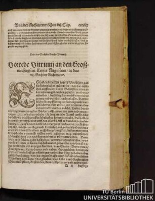 Vorrede Vitruuii an den Großmechtigsten Keyser Augustum / in das VII. Buch der Architectur.