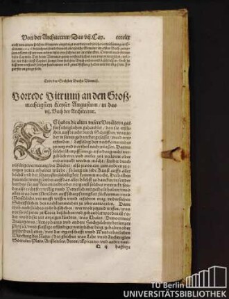 Vorrede Vitruuii an den Großmechtigsten Keyser Augustum / in das VII. Buch der Architectur.