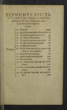 Elenchus XIV. Titulorum Libri. I.