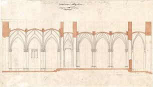 Gärtner, Friedrich von; München; Wittelsbacherpalast - Seitengang u. Vorhalle der Haupttreppe (Längsschnitt)