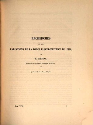 Nouveaux mémoires de l'Académie Royale des Sciences et Belles-Lettres de Bruxelles. 19. 1845