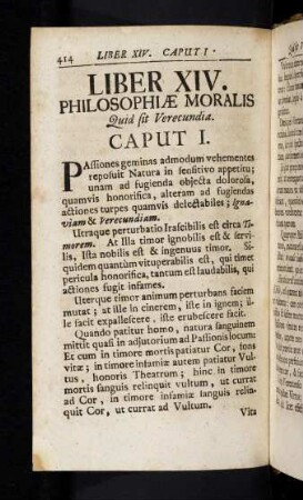 414-437, Liber XIV. Philosophiae Moralis Quid sit Verecundia.