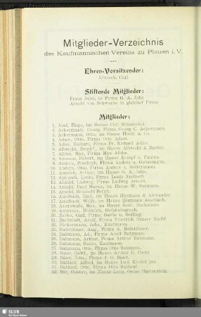 Mitglieder-Verzeichnis des Kaufmännischen Vereins zu Plauen i.V.