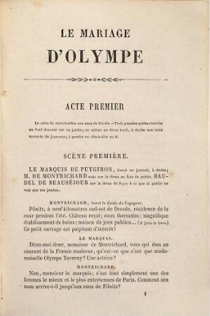 Le mariage d'Olympe : pièce en trois actes, en prose