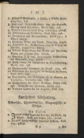 Funfzehnte Abtheilung. Historische, Chronologische, Biographische &c. Bücher