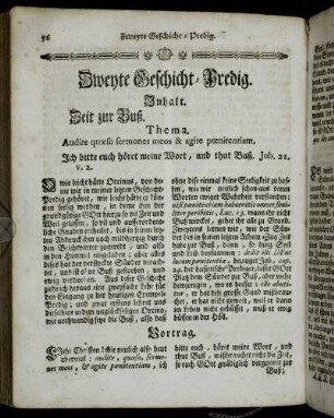 Zweyte Geschicht-Predig. Inhalt. Zeit zur Buß