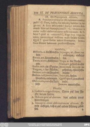 IX. De Praeceptoris absentia.