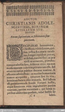 Auctor Christianis, Adolescentibus, Bonarum Literarum Studiosis