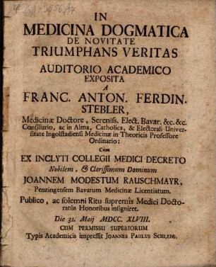 In medicina dogmatica de novitate triumphans veritas