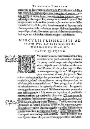Mercurii Trismegisti Ad Filium Suum Tat Quod Deus Invisibilis Manifestissimus Sit, Caput Quintum