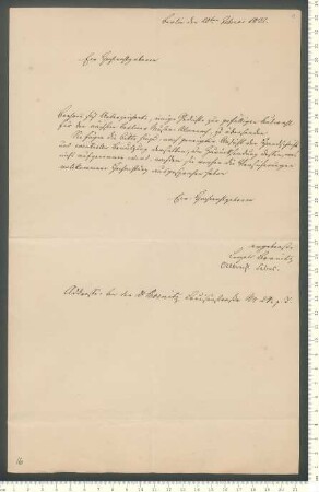 Brief von Leopold Bornitz und Albrecht Sebus an Adelbert von Chamisso
