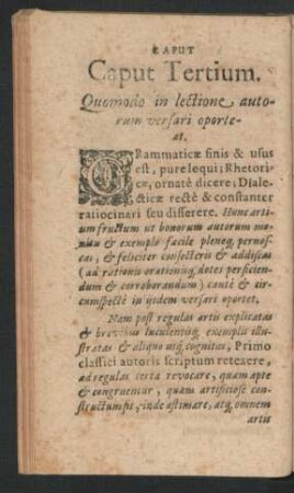Caput Tertium. Quomodo in lectione autorum versari oporteat.