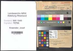 Entnazifizierung Josef Kraenzler , geb. 30.09.1899 (Lehrer)