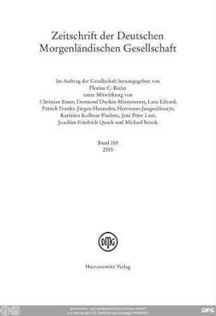 Bd. 165 (2015): Zeitschrift der Deutschen Morgenländischen Gesellschaft : ZDMG