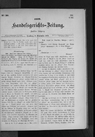 No 30 1879. Handelsgerichts-Zeitung.
