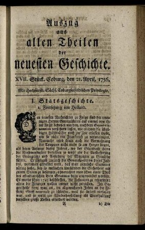 XVII. Stück. Coburg, den 21. April, 1756.