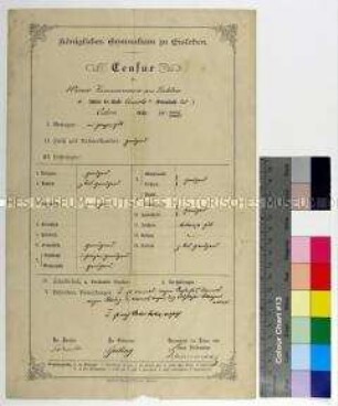 Quartalszeugnis des Königlichen Gymnasiums zu Eisleben für den Schüler Werner Zimmermann