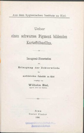 Ueber einen schwarzes Pigment bildenden Kartoffelbacillus