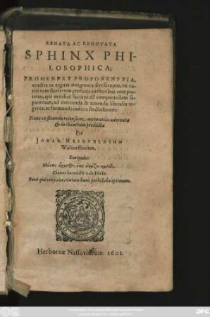 Renata Ac Renovata Sphinx Philosophica : Promens Et Proponens Pia, erudita ac arguta aenigmata sive scrupos, ex variis tum sacris tum profanis authoribus comportatos ...