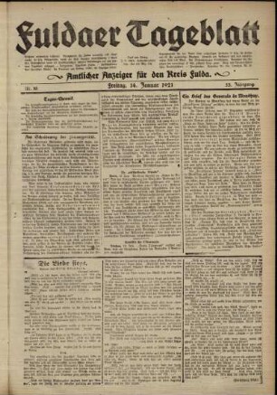 Ausgabe vom Freitag, den 14. Januar 1921.
