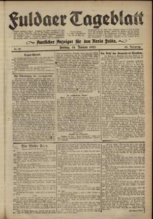 Ausgabe vom Freitag, den 14. Januar 1921.