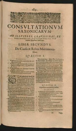 Consultationum Saxonicarum ... Liber Secundus. De Causis & Rebus Matrimonialibus.