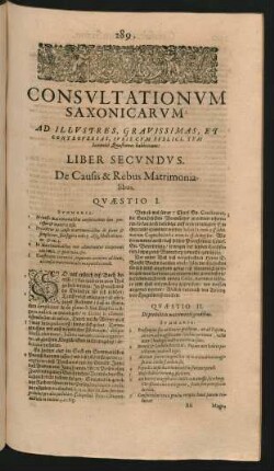 Consultationum Saxonicarum ... Liber Secundus. De Causis & Rebus Matrimonialibus.