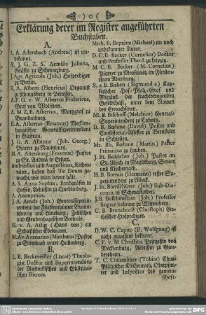 Erklärung derer im Register angeführten Buchstaben