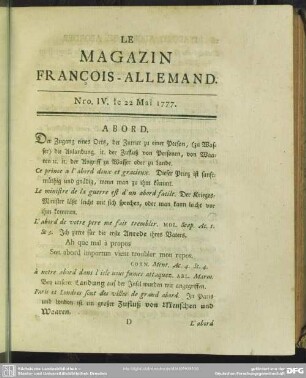 Nro. IV. le 22 Mai 1777