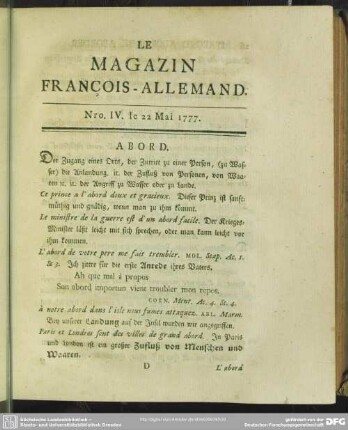 Nro. IV. le 22 Mai 1777