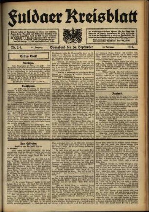 Erste Ausgabe vom Samstag, den 24. September 1910.