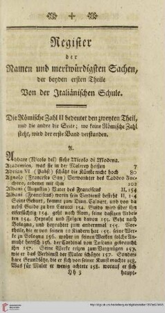 Register der Namen und merkwuerdigsten Sachen, der beyden ersten Theile