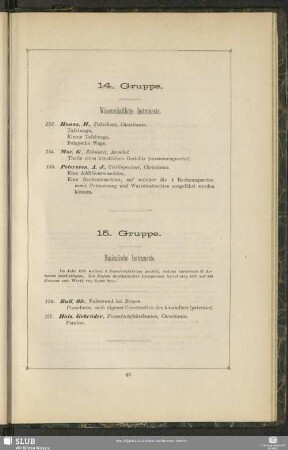 15. Gruppe. Musicalische Instrumente