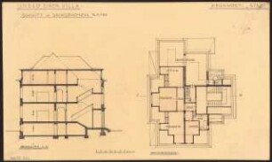 Umbau eines Landhauses Monatskonkurrenz Februar 1933: Grundriss Dachgeschoss, Querschnitt 1:100; Maßstabsleiste