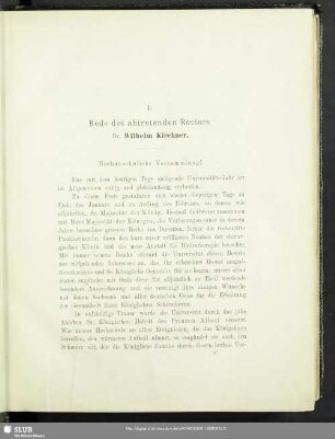 I. Rede des abtretenden Rectors Dr. Wilhelm Kirchner