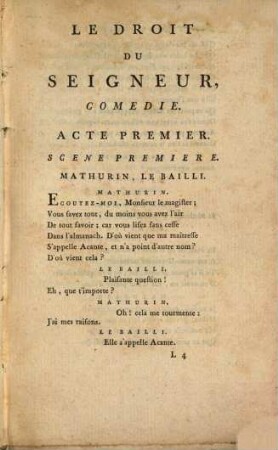 Le droit du Seigneur : comédie