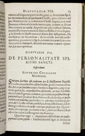 Disputatio VII. De Personalitate Spiritus Sancti